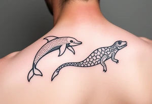aboriginal indigenous - 2 tribes dolphin and sand goanna. Sibling symbols 2 females 1 male. Water ways dot art tattoo idea