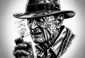 Realistic horror movie Freddy Krueger smoking out of a bong tattoo idea