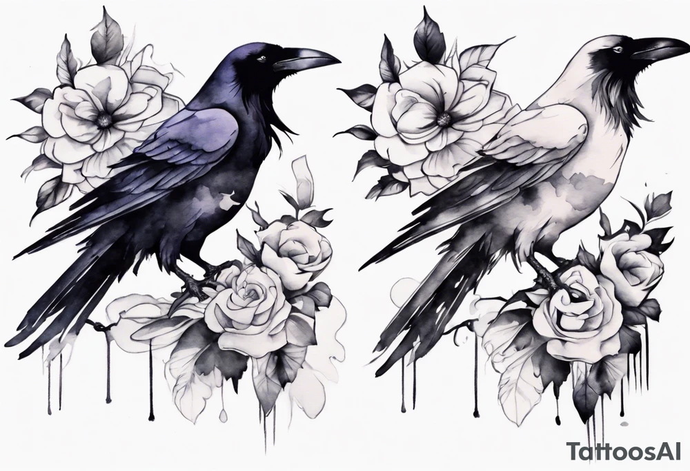 raven with a white corsage tattoo idea