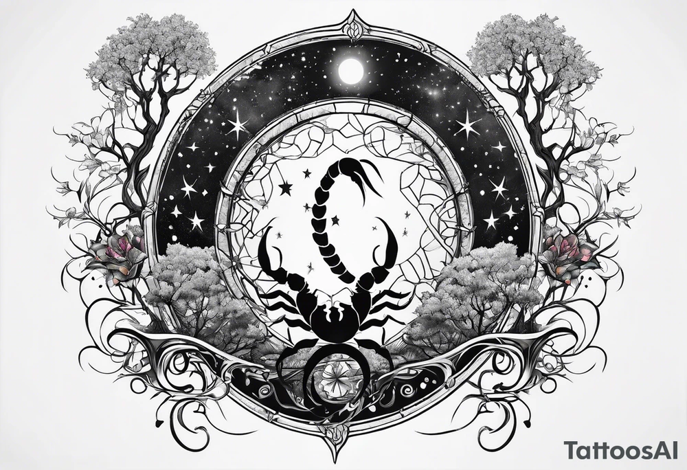 Scorpion star sign with tree of life tattoo idea