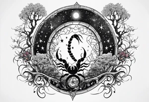 Scorpion star sign with tree of life tattoo idea