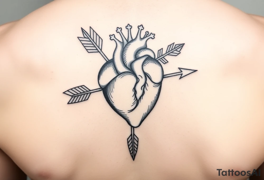 heart pierced by ornate arrow with representation of surviving addiction tattoo idea