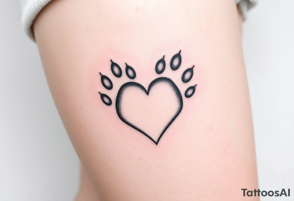 Paw prints forming heart in a snow tattoo idea