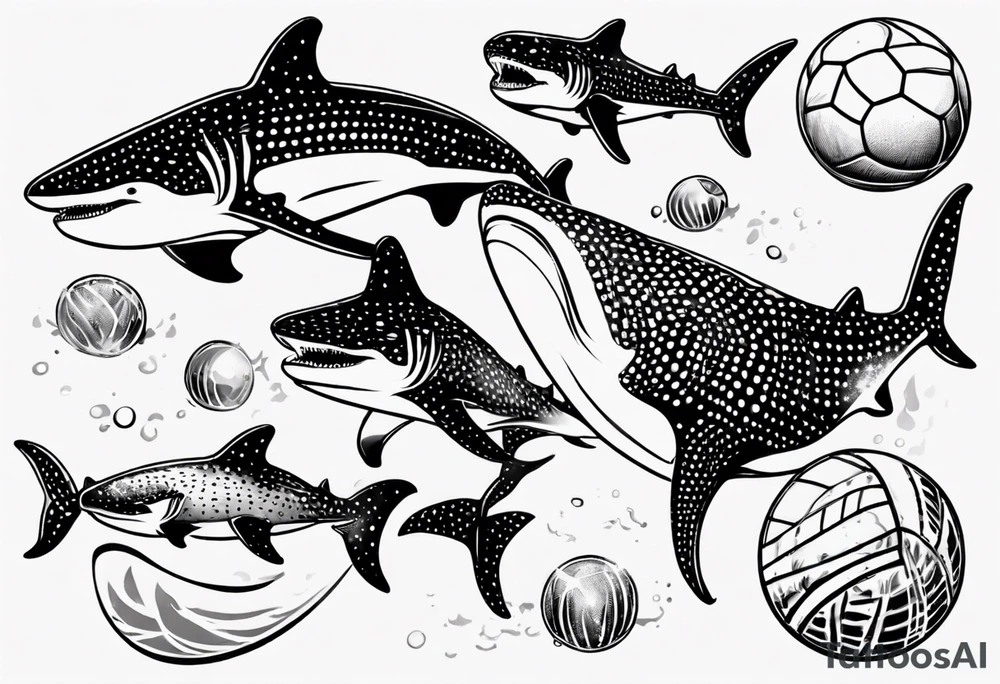 a whale shark playing waterpolo tattoo idea