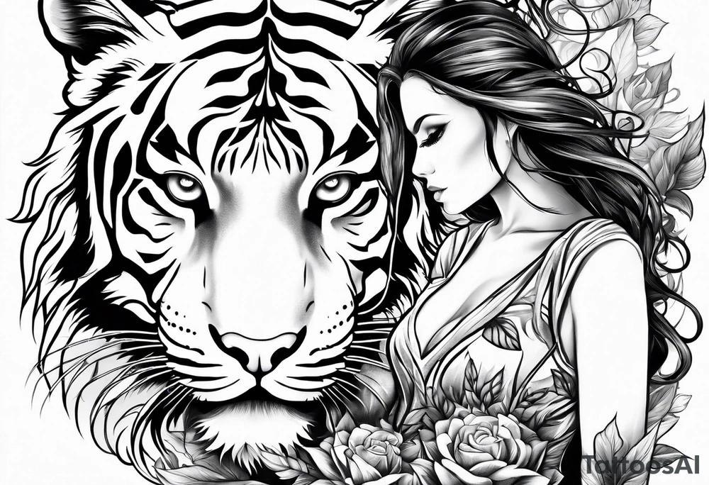 a huntress on a tiger in flames tattoo idea