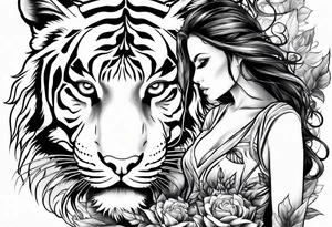 a huntress on a tiger in flames tattoo idea