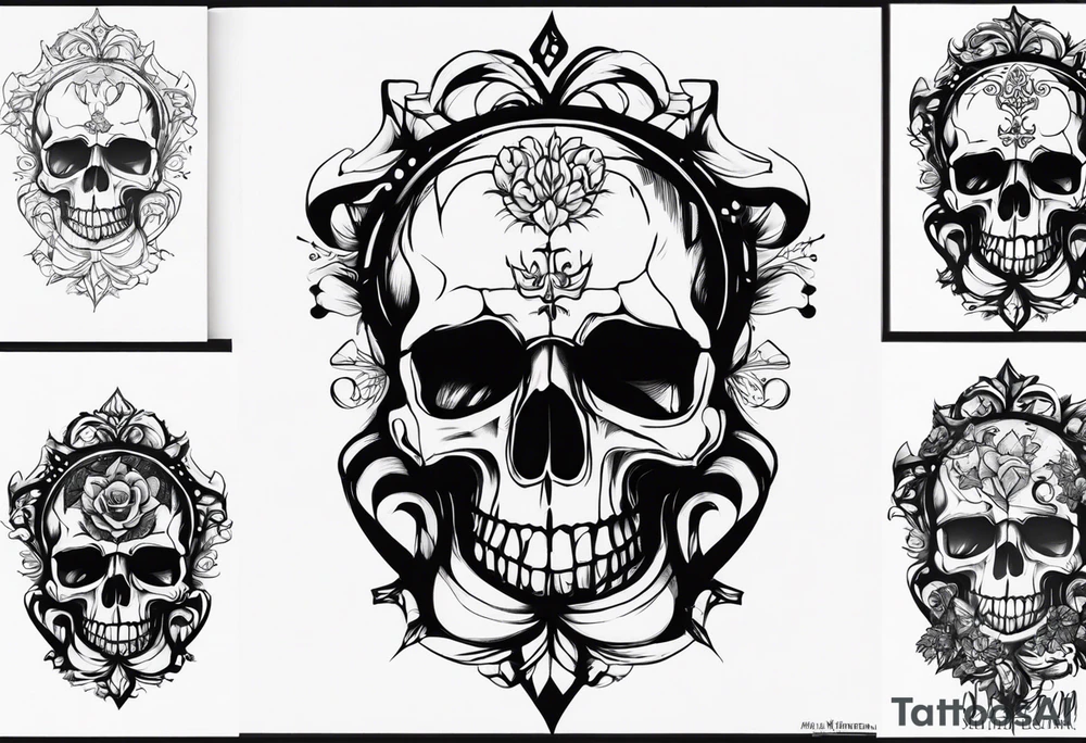 Memento mori writen skull sleeve tattoo design tattoo idea