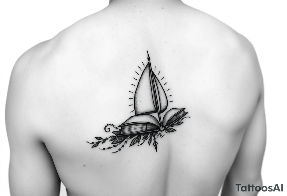 A black and white tattoo that will go on side of the wrist. This is for someone who loves ocean, travel and books. Give this on side of the wrist tattoo idea