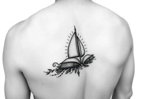 A black and white tattoo that will go on side of the wrist. This is for someone who loves ocean, travel and books. Give this on side of the wrist tattoo idea