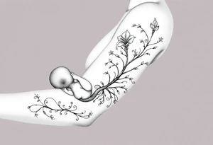 Mère assise  qui allaite son bébé, la mère à une fleur de lys sur la tête reliée au cordon ombilical du bébé et des racines d’arbre de vie. tattoo idea