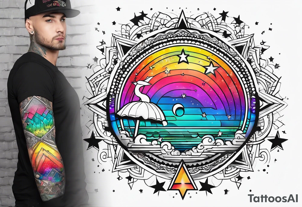 "You never walk alone" with stars and rainbow color tattoo idea "You never walk alone" with stars and rainbow color tattoo idea