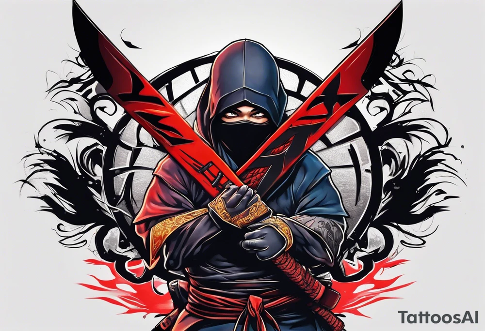 the letters A R in the middle of a ninja headband tattoo idea