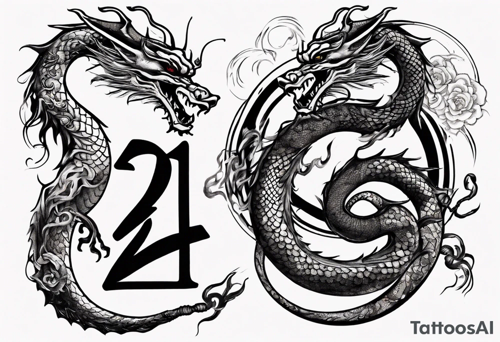 Number 24 with a Chinese dragon around it tattoo idea