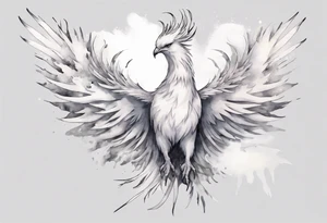 a white phoenix wearing a grey diadem crown tattoo idea