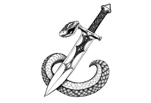 mystical snake coiled around an ancient dagger with jeweled hilt tattoo idea