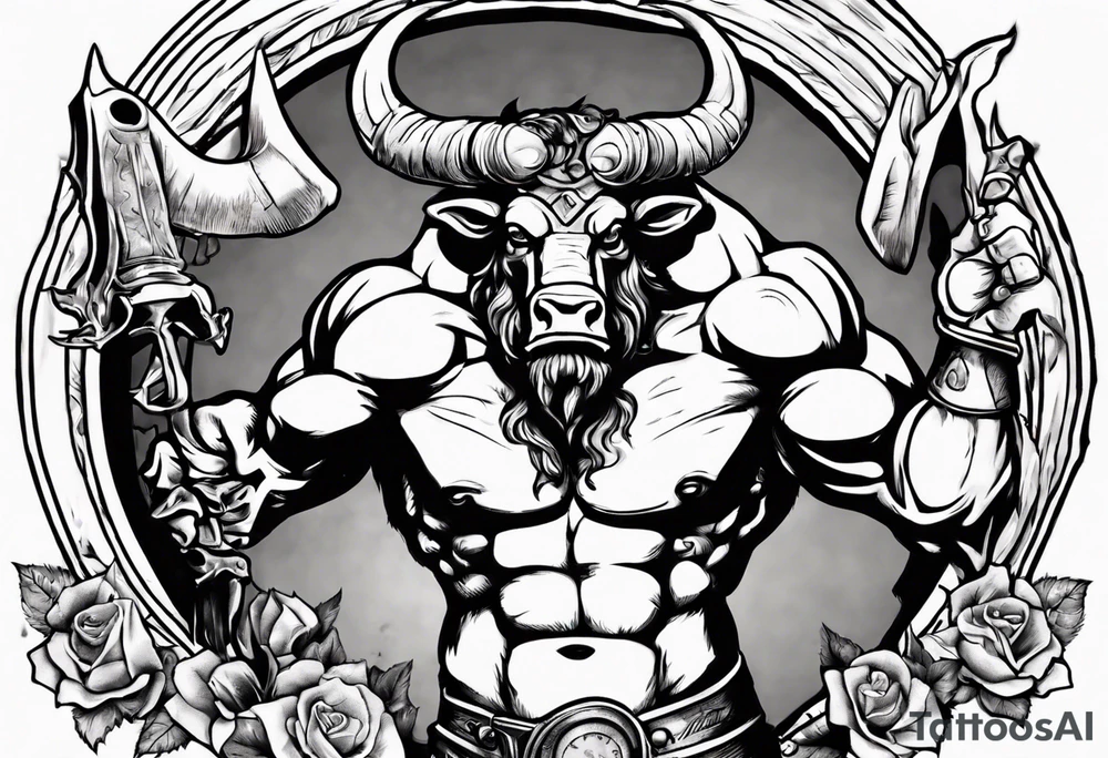 minotaur holding a labris tattoo idea