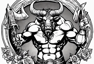 minotaur holding a labris tattoo idea