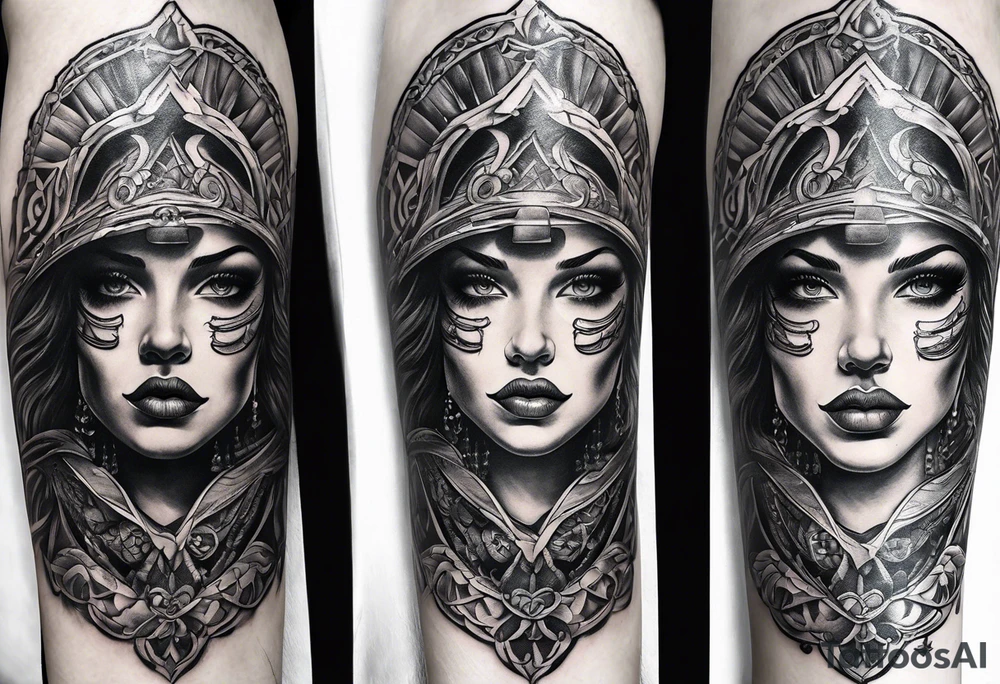 with emblem long swork and a scale tattoo idea