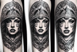 with emblem long swork and a scale tattoo idea