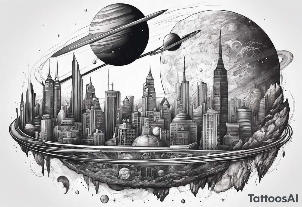 Space, city, planet. tattoo idea