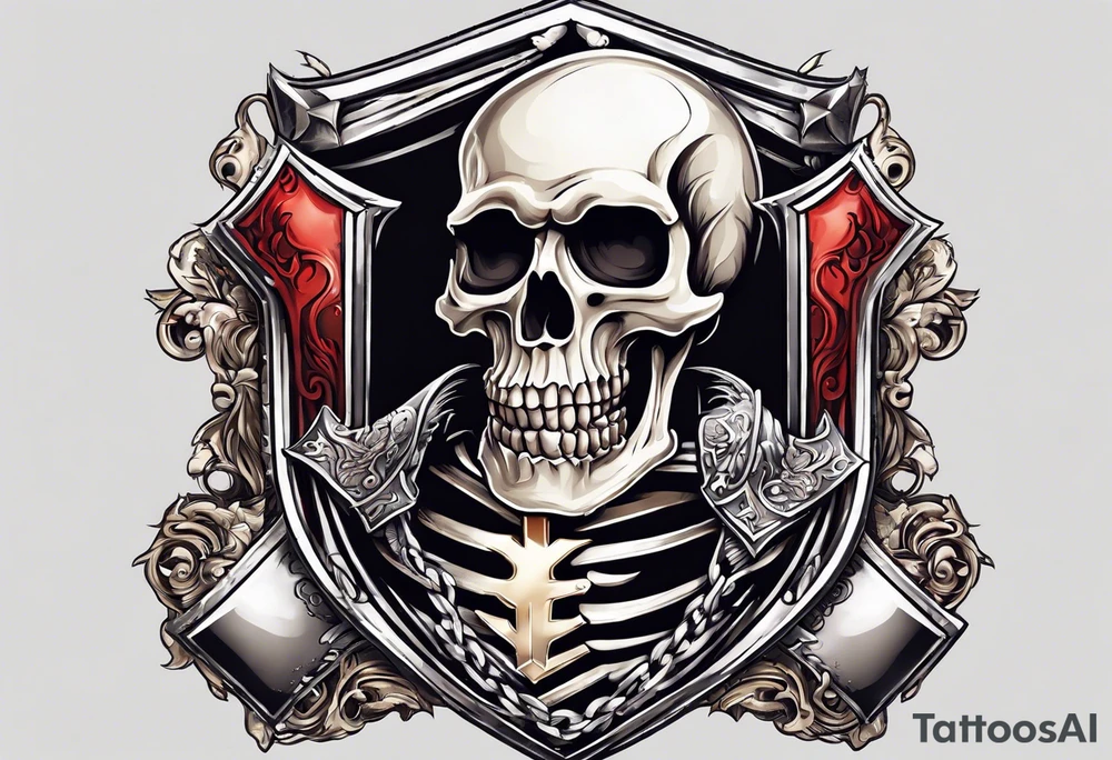skeleton holding a shield with a cross on it tattoo idea