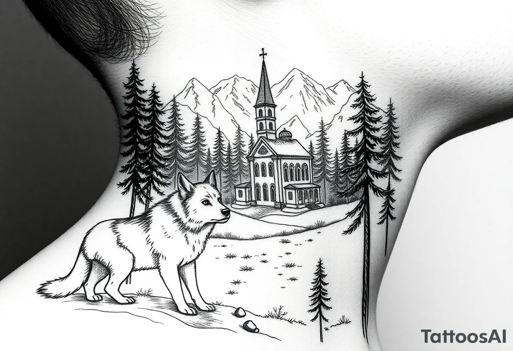 Nature/Landscape

Wolves in a pine forest (extending the tree line you already have)
A Russian bear emerging from the treeline
Snow-capped mountains behind the church scene tattoo idea