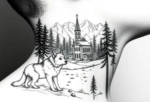 Nature/Landscape

Wolves in a pine forest (extending the tree line you already have)
A Russian bear emerging from the treeline
Snow-capped mountains behind the church scene tattoo idea