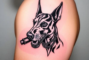 Angry doberman with a cigar and gold chain tattoo idea