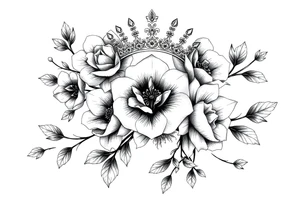 detailed beautiful gothic boho flowers on vine with gorgeous crown ornamental tattoo idea