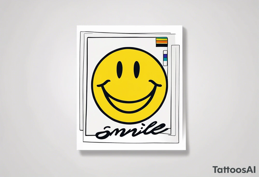 A polaroid-photo of a simple smiley and the text "smile" tattoo idea