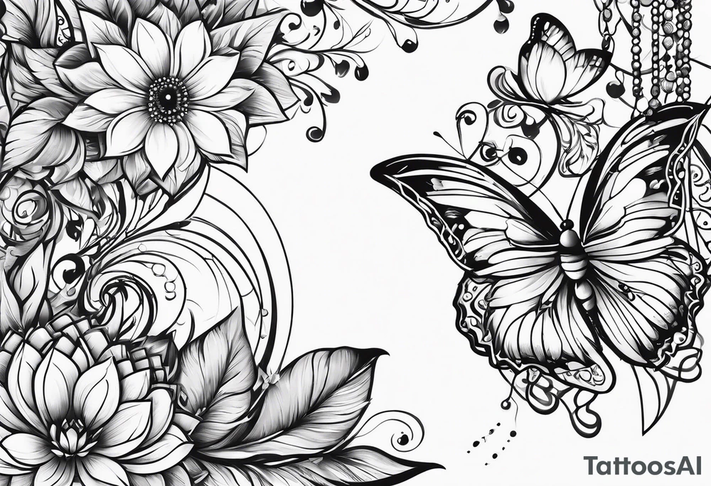 Dream catchers, butterflies, and lotus flowers tattoo idea