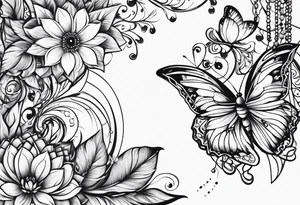 Dream catchers, butterflies, and lotus flowers tattoo idea