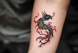 凤凰 (fènghuáng, “phoenix”) in gold and crimson expresses grace through rebirth and resilience. tattoo idea
