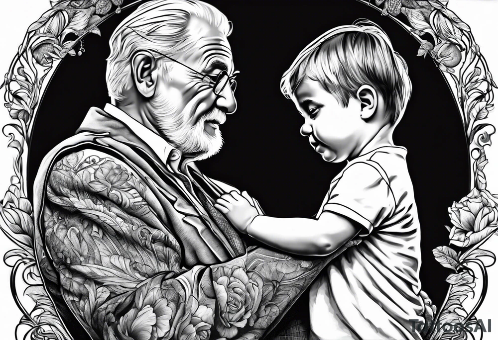 Grandfather reaching to grandson tattoo idea