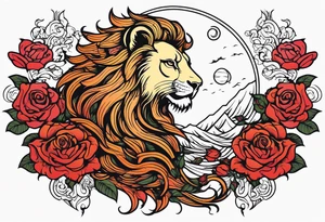Lion, phoenix rising, rose, moon tattoo idea