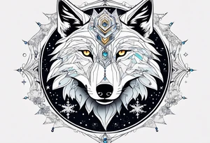 Constellation, two animal alien wolf, snowflake tattoo idea