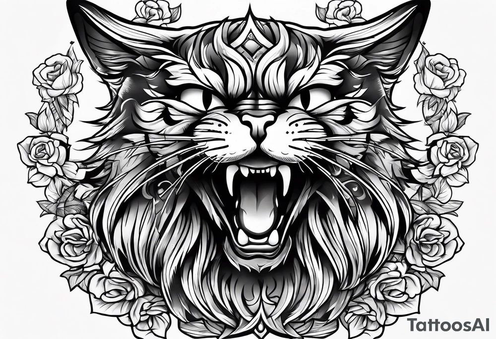 A cat is angry tattoo idea