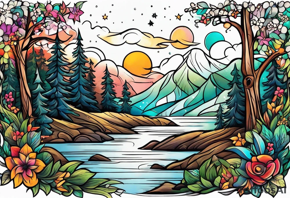 Woods nature stars family tattoo idea