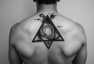 cover up tattoo of the galaxy that covers the upper portion of the back and is in an upside down triangle tattoo idea