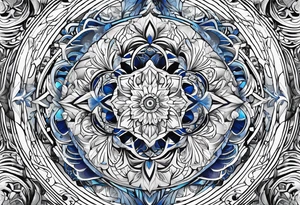 Linear bionic metatron , with abstract floral patern in blue brushed design tattoo idea