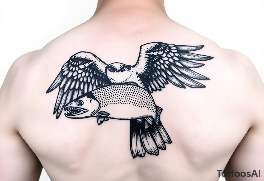 Osprey with a trout in its talons tattoo idea