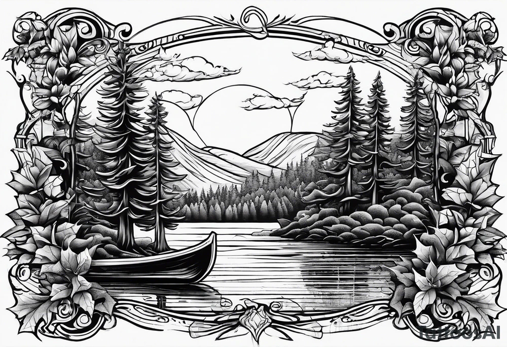 Pine trees canoe Holly leaf tattoo idea