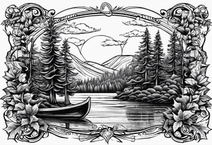 Pine trees canoe Holly leaf tattoo idea
