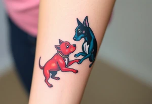rednose pitbull and black blue heeler dogs playing together tattoo idea
