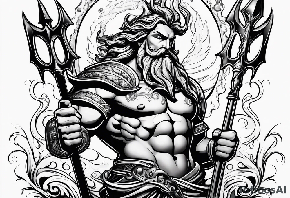 mystical Poseidon trident underwater tattoo idea mystical Poseidon trident underwater tattoo idea