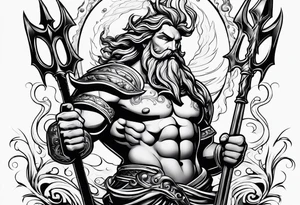 mystical Poseidon trident underwater tattoo idea