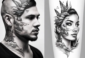 Landscape front neck tattoo that's appear to be ejecting from the skin, symbolizing the freedom from censorship. tattoo idea