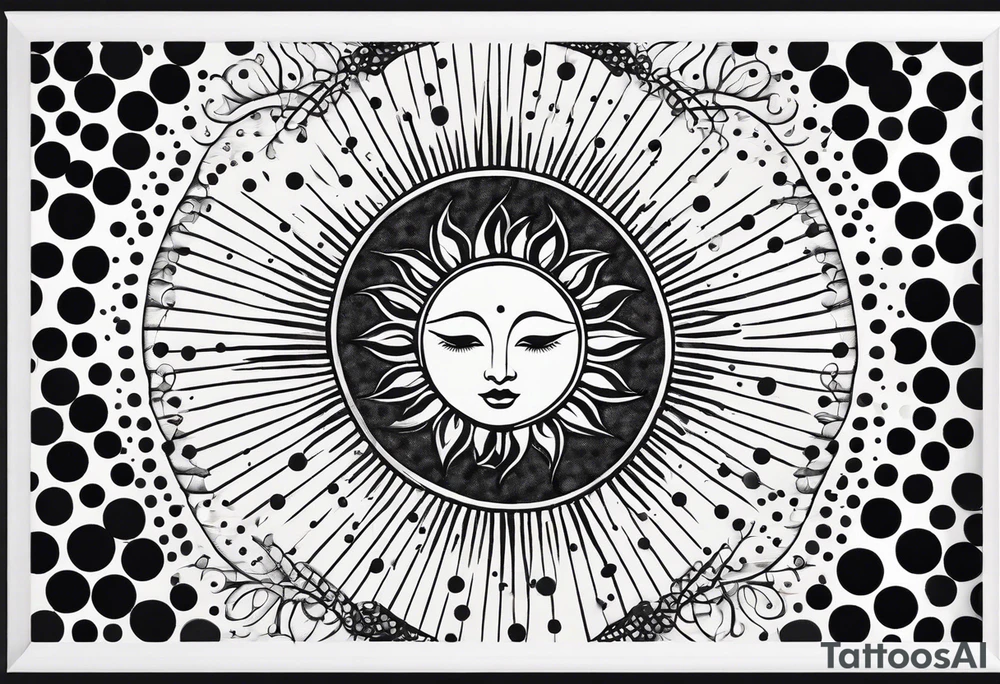 simple sun made of black dots and circles tattoo idea