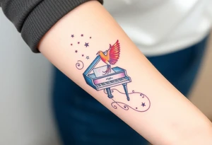 dream grand piano under the stars swirl pheonix tattoo idea