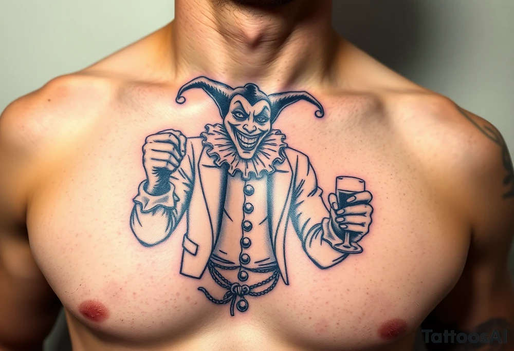 jester in clothes having a good time getting drunk tattoo idea